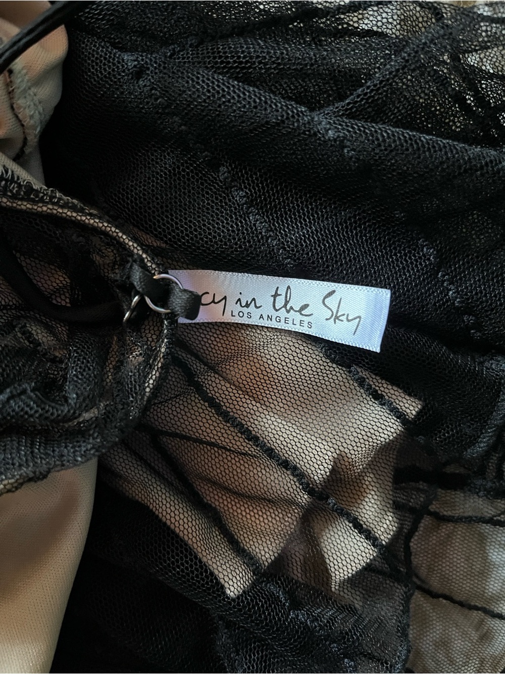 Lucy in the Sky Black Sheer Overlay Dress with Nude Lining - Picture 2 of 4